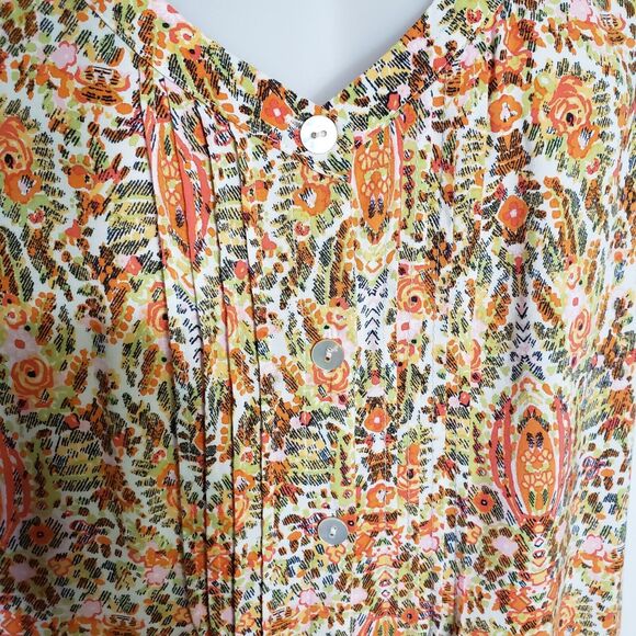 J. Jill Womens Tunic Tank Top Size XS Orange Floral Print Button Up Sleeveless - Picture 7 of 11